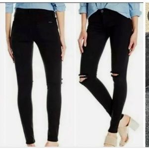 Hudson Nico Mid-Rise Super Skinny Black Distressed Denim Size 26